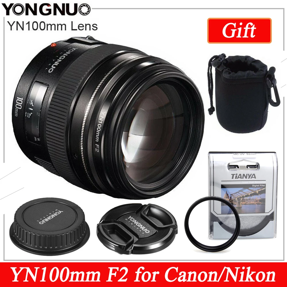 

YONGNUO YN100mm F2 F2N Lens Medium Telephoto Prime Lens Large Aperture Auto Focus Lense for EF Mount Canon 5D 6d T6 /Nikon Came