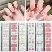 3d hand painted tulip semi permeable halo dyed nail stickers laser gradient nail stickers20 nail polish film