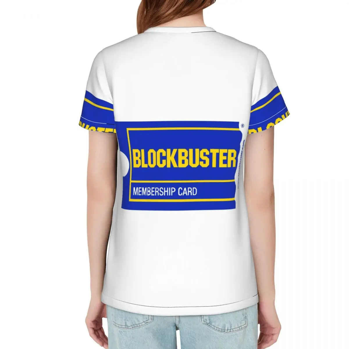 Фото Футболка с принтом Blockbuster Membership Card, женская, с коротким рукавом, круглым вырезом, уличная одежда, хлопок, летние футболки, уличный стиль №2