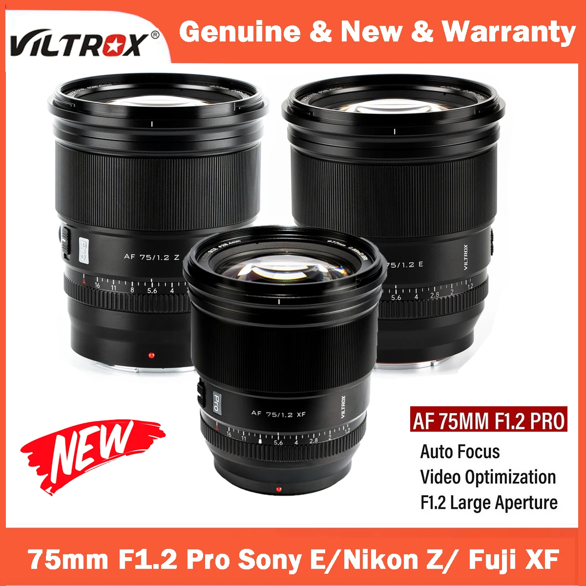 Фото VILTROX 75 мм F1.2 Pro E/Z/XF объектив с автофокусом и большой диафрагмой APS-C Prime для камер Sony с электронным креплением Nikon Z-mount Fujifilm XF-mount №1