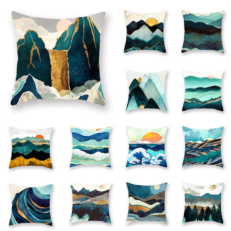 

Abstract Gold Mountains Cushion Cases Geometric Mountain Sun Moon Creative pillowcase Decorative Pillows Home Decor Almofadas
