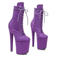 leecabe 20cm8inches purple suede pole dance bootie high heel platform boots closed toe pole dance bootie