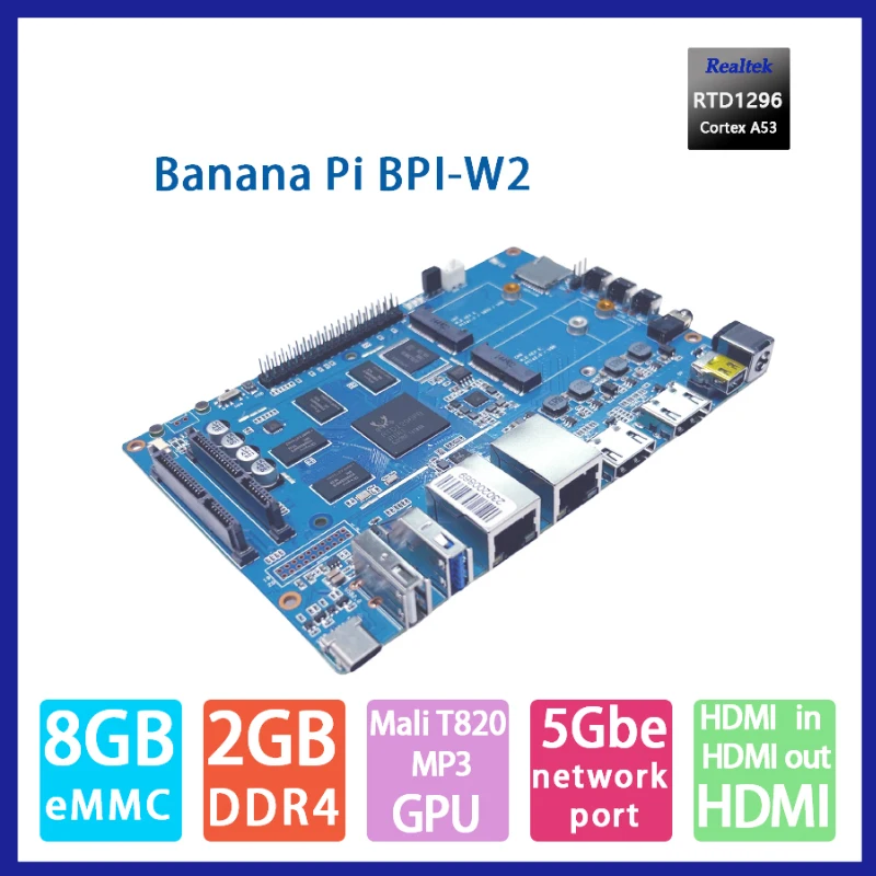 

Cirket Banana Pi BPI-W2 Realtek RTD1296 Quad-core Mali T820 MP3 GPU 2G DDR4 With TF SIM Card native SATA 8G eMMC Single Board