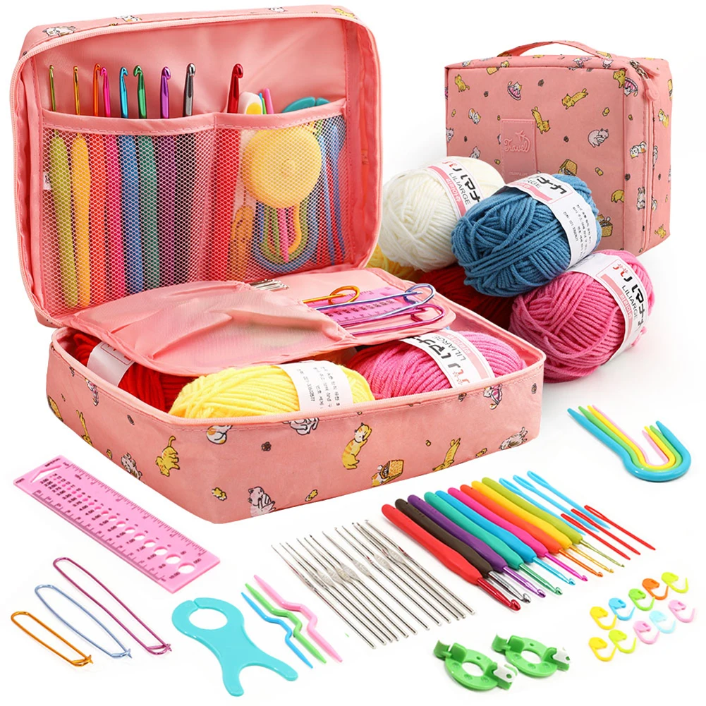 

2023 Crochet Kit With Storage Bag Ergonomic Knitting Croche Hooks Set Yarn and Sewing DIY Accessories Women Gift For Beginners