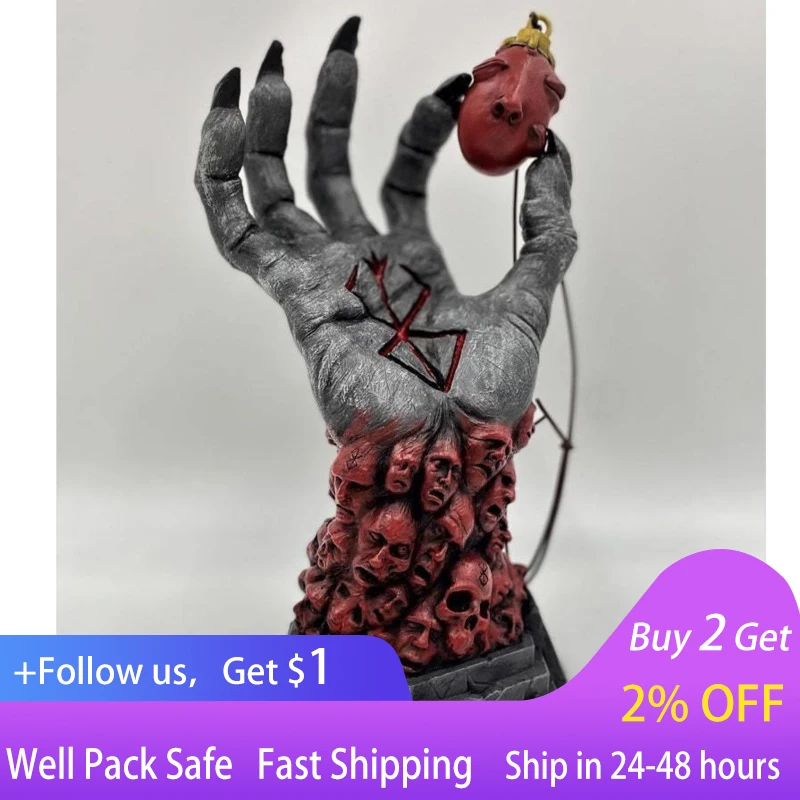

Mad God Grim Reaper Devil's Right Hand Of Berserk Skull Rune Sculpture Resin Crafts Halloween Accessories Fear Home Decoration