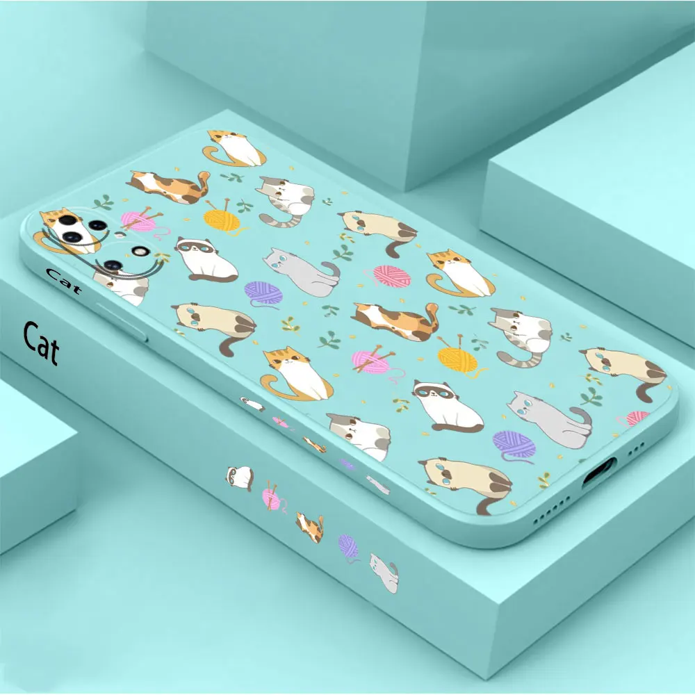 Simple Cute Cat Pattern Phone Case For Huawei P60 P50 P40 P30 P20 Mate 50 40 30 20 20X 10 Colour Liquid Silicone Cover Funda