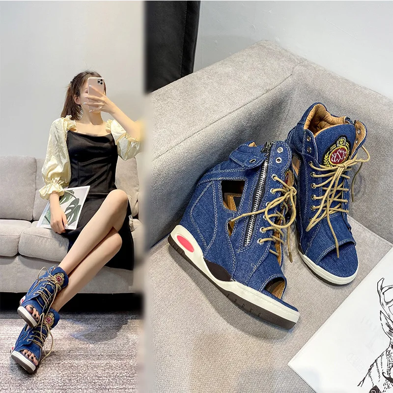 

Танкетка в римском стиле, сланцы из искусственной резины, хлопок, очень высокие танкетки в римском стиле, искусственная хлопковая ткань