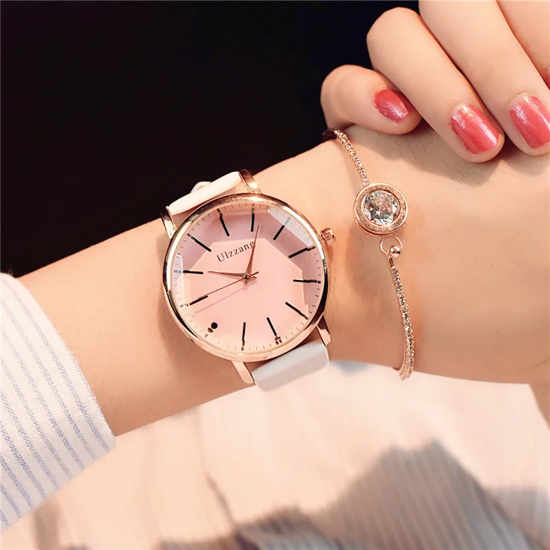

Polygonal Dial Design Women Watches Luxury Fashion Dress Quartz Watch Ulzzang Popular Brand White Ladies Leather Wristwatch Cute
