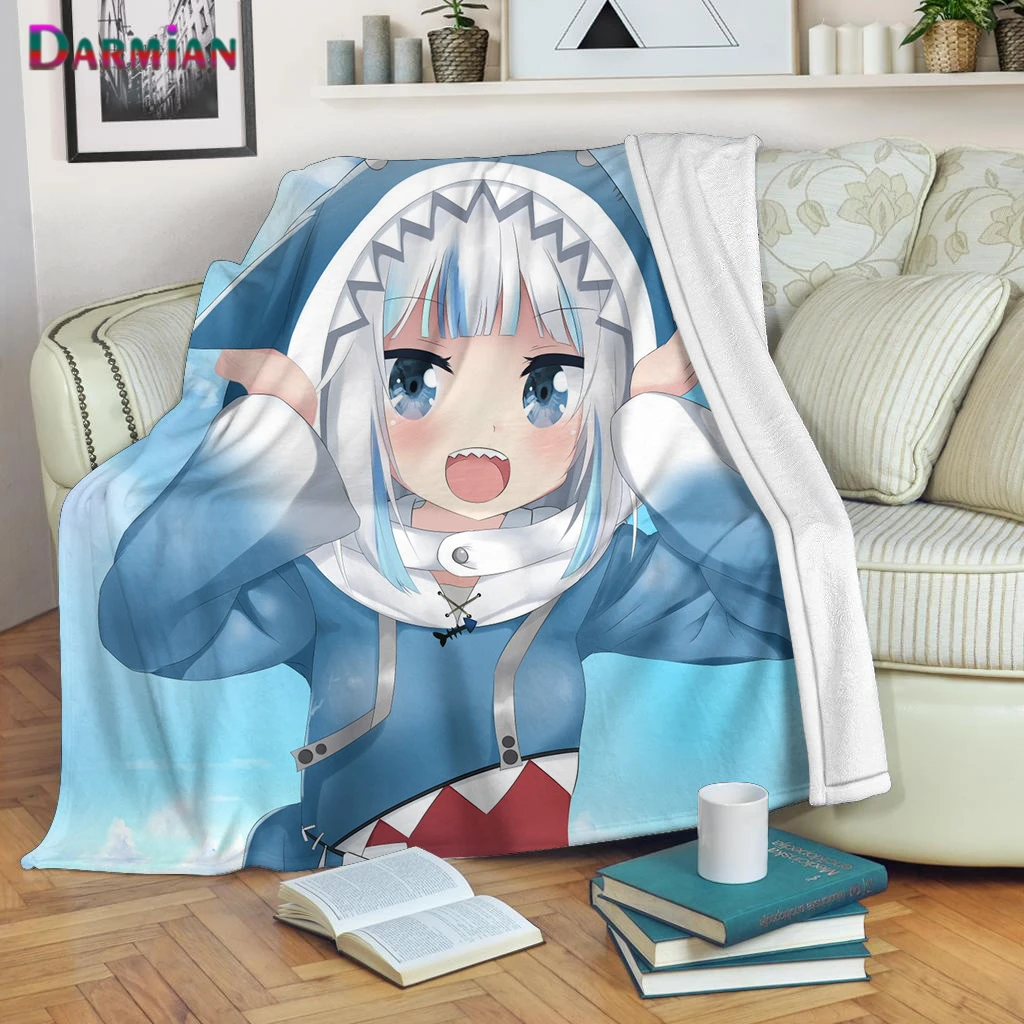 

Darmian Gawr Gura Hololive Anime Print Fleece Throw Blanket for Kids Sofa Couch Nap Quilt Flannel Plush Thin Blankets Bed Sheet
