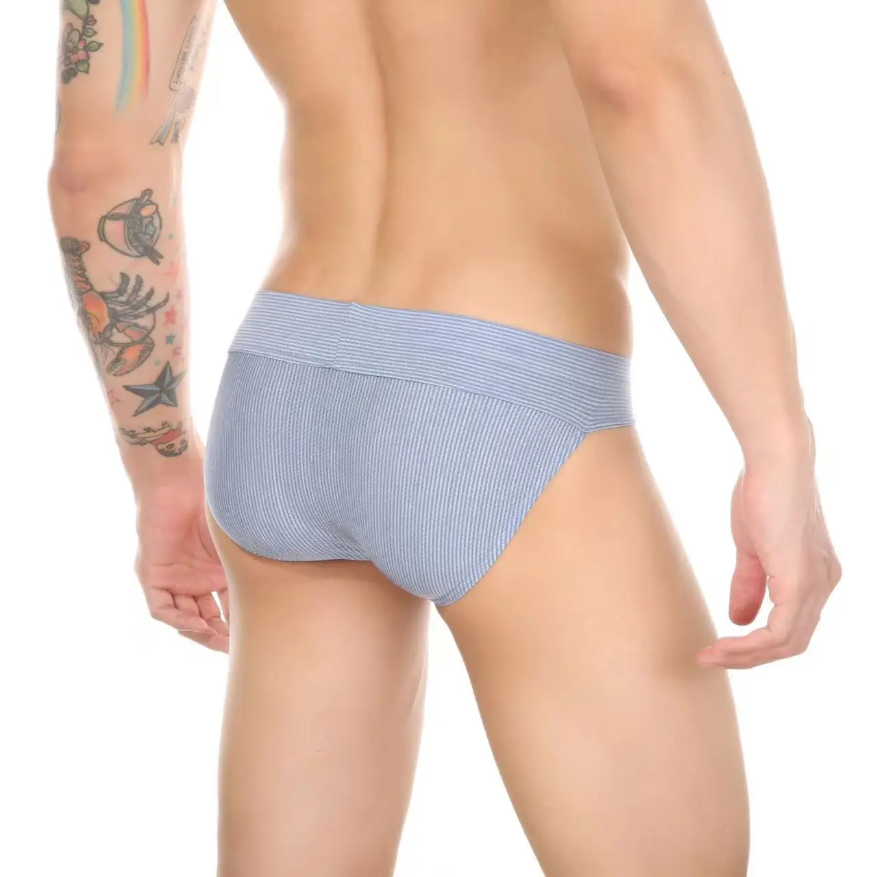 3PCS Men's Fork Breathable Mesh Briefs High Waist Large Size Striped High Elastic Oversized Bag Comfortable Underpants Business