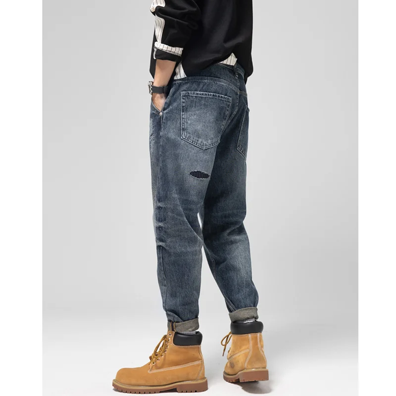 Streetwear Men 2022 New Pattern Vintage Recreational Blue Pants American Straight Cylinder Comfortable Loose Jeans Autumn Female