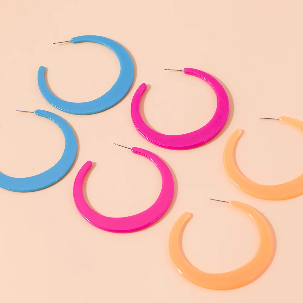 

Fashion Pink Color Acrylic Acetate Plate C Earrings for Women Exaggerated Personality Accessories Earring Party Gift