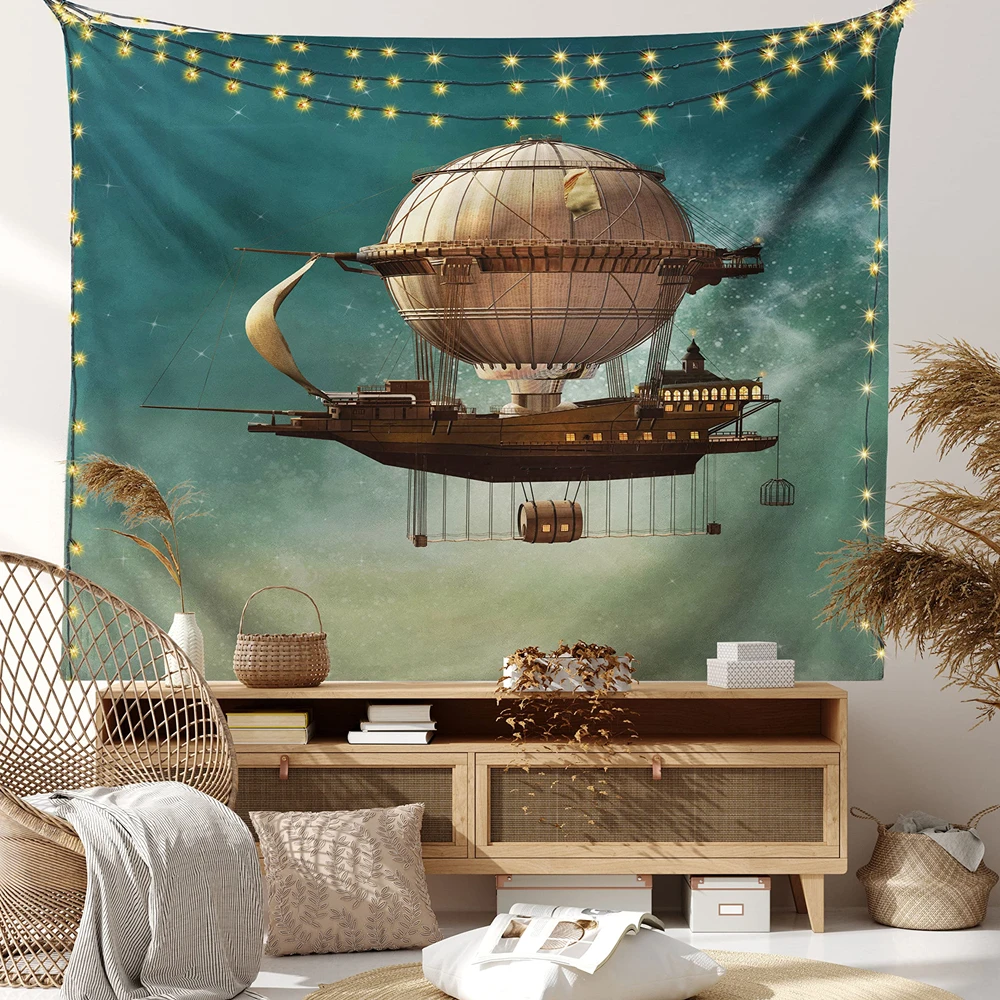 

Fantasy Tapestry,Surreal Sky Scenery Steampunk Airship Sci Fi Stardust Space Image,Wide Wall Hanging for Bedroom Livingroom Dorm