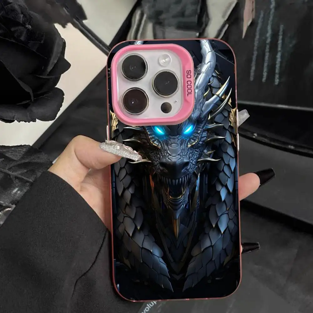 Фото Чехол для телефона «Робот-Дракон» для iPhone 17, 16, 15, 14, 13, 12, 11, X, XR, XS, Air, Pro, Max, Plus, розовый, разноцветный, серебристый №2