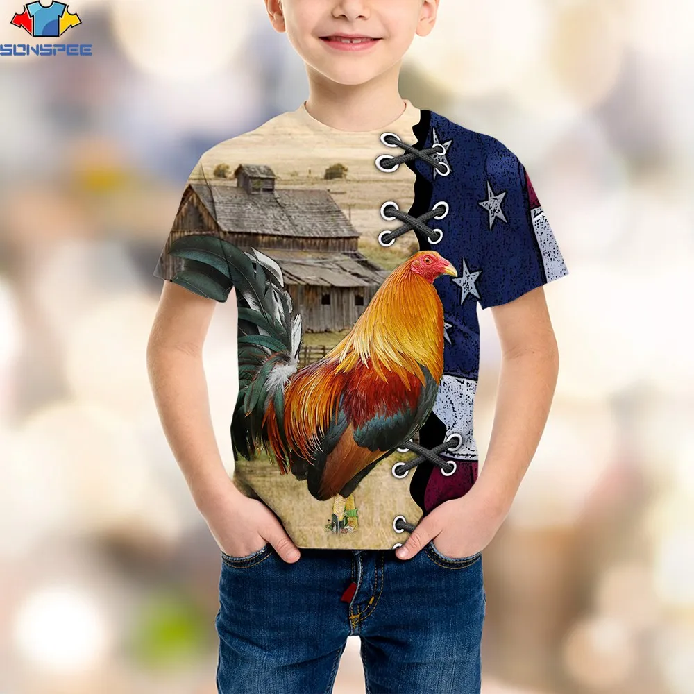 

SONSPEE 3D Print Hot Sale Kids Boys T-Shirt Country Style Farmhouse French Gallic Rooster Summer Retro Athletic Loose Teen Tees