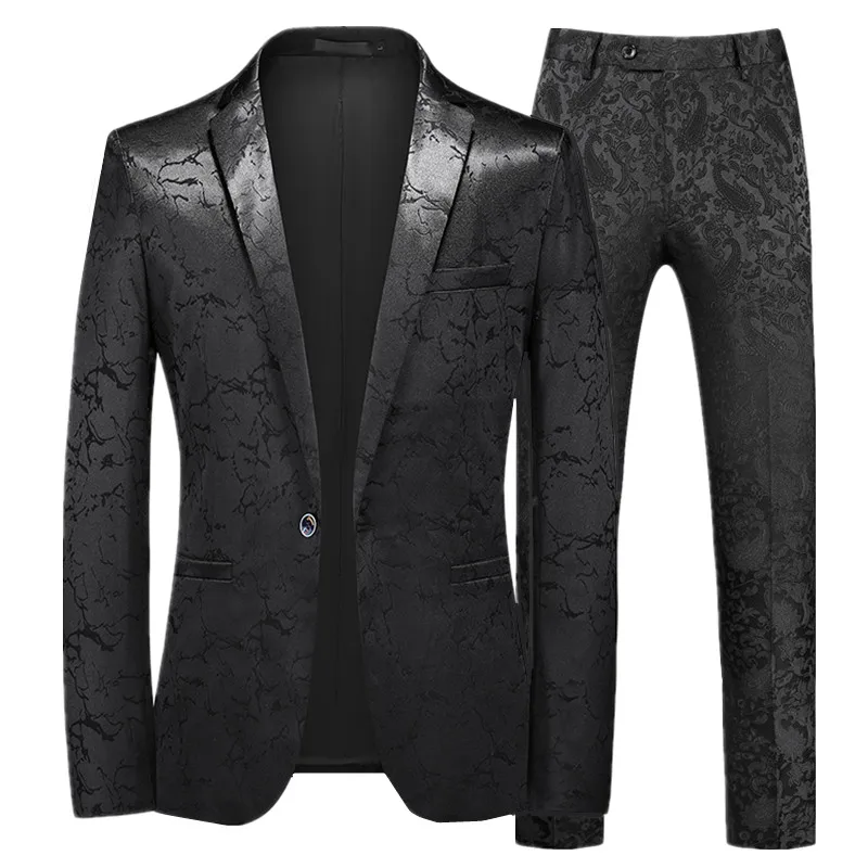 Autumn New Men's Prom Party Dress Suit Black / Blue Fashion Men Small Jacquard Blazers Jacket and Pants Size 6XL-S images - 6