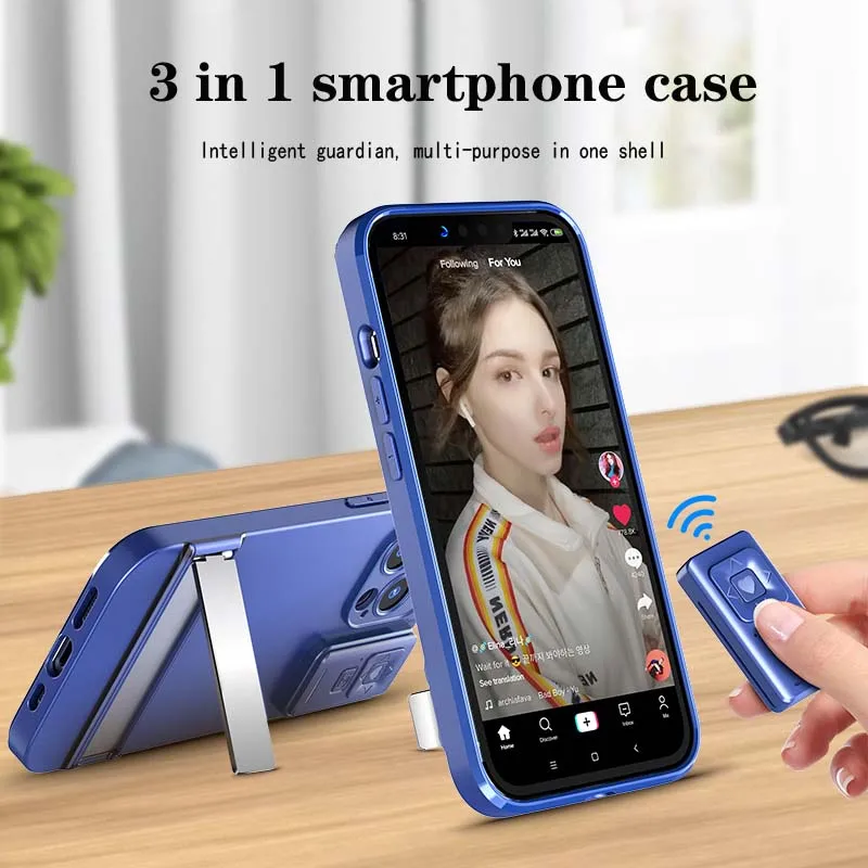 

Three-In-One Mobile Phone Holder for iphone 13 13mini 13 Pro Anti-drop Phone Case Stand Remote Control Frosted Phone Case