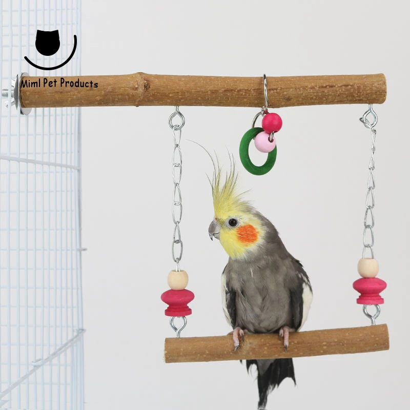 

Bird Swing Toy Wooden Parrot Perch Stand Playstand with Chewing Beads Cage Playground for Budgie Birds
