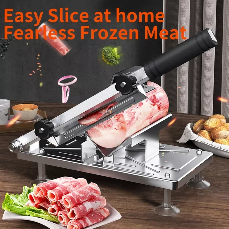 

Kitchen Frozen Meat Slicer Manual Stainless Steel Food Cutter Slicing Machine Automatic Meat Delivery Nonslip Handle Cutter Tool