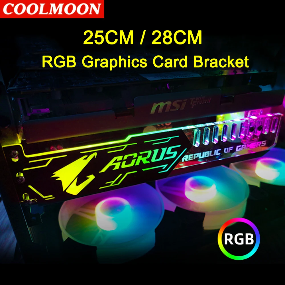Кронштейн для видеокарты Coolmoon, RGB, 25/28 см, 5 В, 4 контакта Кронштейн для видеокарты Coolmoon, RGB, 25/28 см, 5 В, 4 контакта