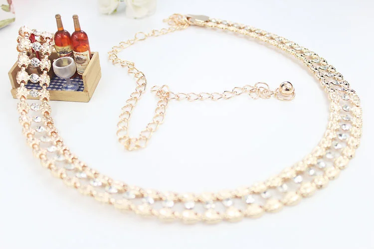 Модный женский ремень с высокой талией золотистый металлической цепочкой