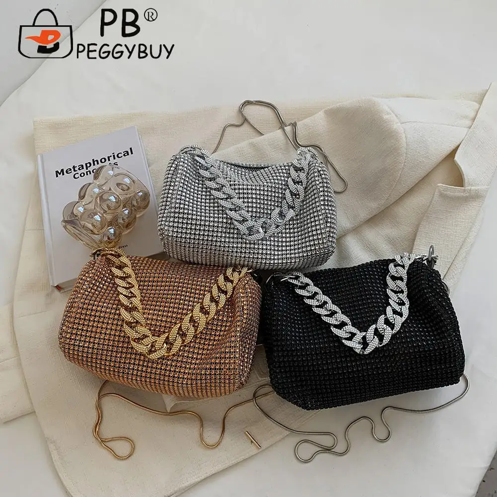 

Stylish Women Rhinestones Shoulder Leather Bag Shiny Dinner Party Shoulder Underarm Bag Chic Handbag for Women