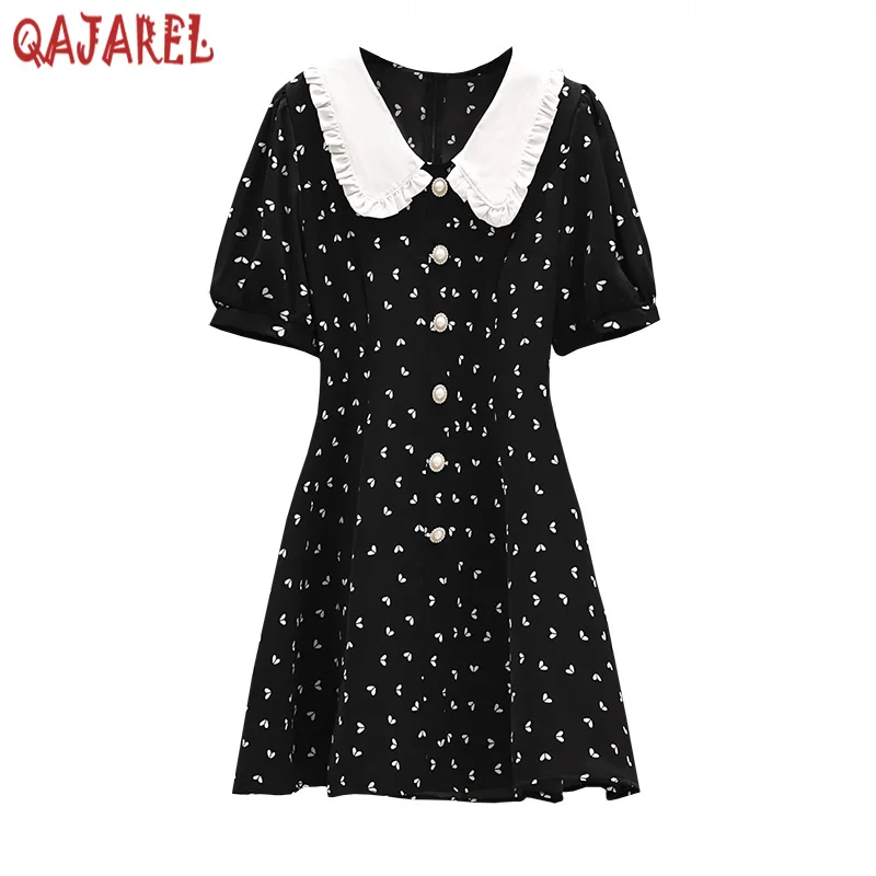 

2022 черное шифоновое мини-платье в горошек с принтом, женское корейское винтажное Повседневное платье в стиле Хепберн, летнее элегантное обл...