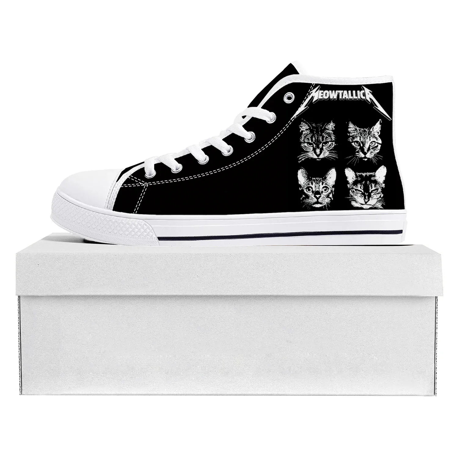 Cat Meowtallica Rock Band Pop High Top High Quality Sneakers Mens Womens Teenager Canvas Sneaker Casual Couple Shoes Custom Shoe