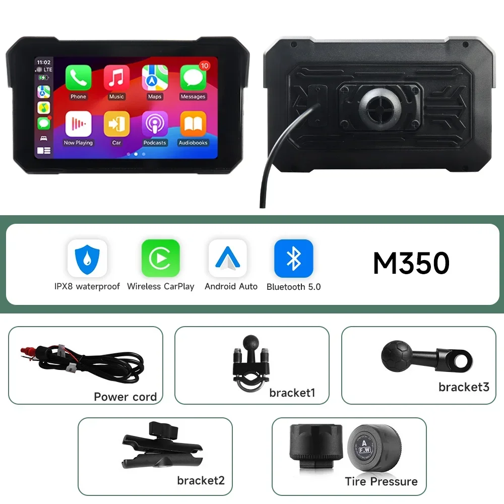 

5-дюймовый мотоциклетный мультимедийный плеер, портативный Carplay, навигация, GPS, IPX8, водонепроницаемый, беспроводной, Android, автоматический сенсорный экран, Bluetooth