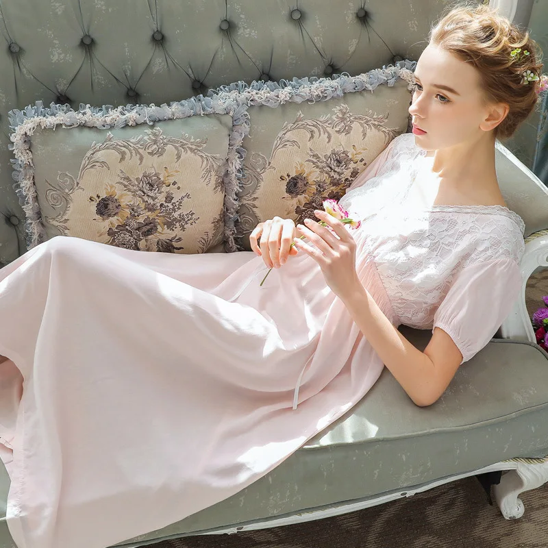 Roseheart Women Pink Blue Sexy Sleepwear Night dress Lace Backless  Homewear Nightwear Luxury Nightgown Female Gown