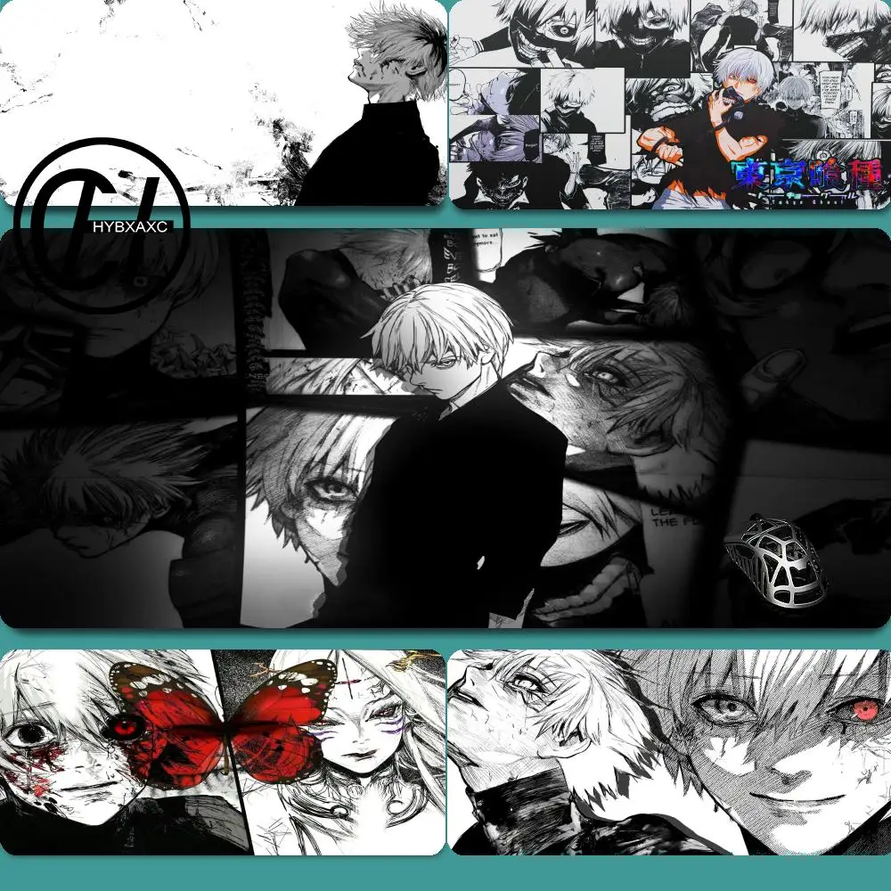 Фото Черно-белый аниме-коврик для стола Tokyo Ghoul, коврик для мыши Kaneki Ken, нескользящий коврик для мыши для геймеров, HD XXL, коврик для клавиатуры ПК XAXC №1