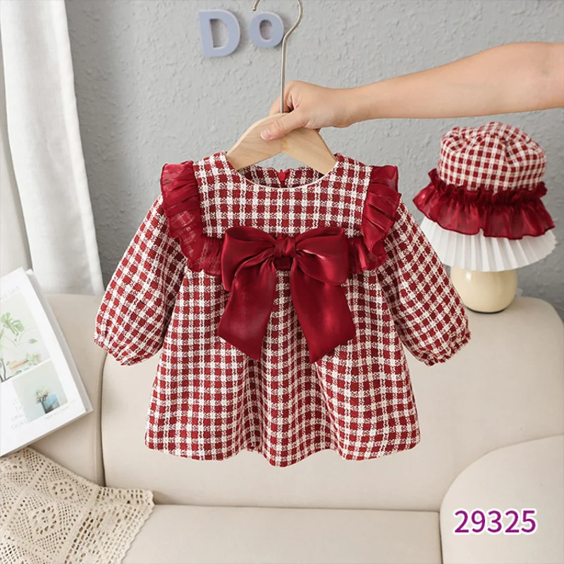 

Новинка Зима 2023, платья для девочек, классическое клетчатое детское флисовое платье с длинным рукавом для девочек