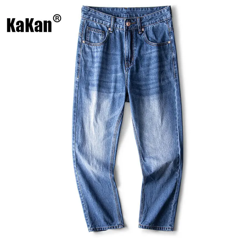 Kakan - New Vintage Blue Jeans for Men, High Street Baggy Straight Leg Pants with Drape Jeans K24-YDN1096