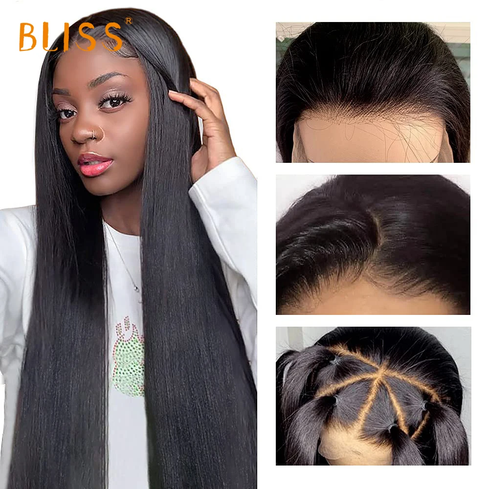 Bliss Yaki Straight Human Hair Wig 13X1X4 Lace Frontal Wig Brazilian 180% Virgin Hair Real Human Straight Wigs for Black Women