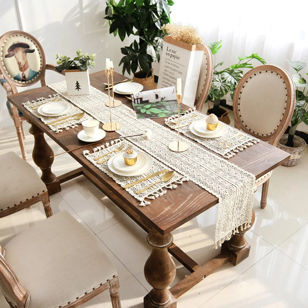 

2 Pcs Table Cover Wedding Covers Runner Decoration Romantic Tablecloth White Lace
