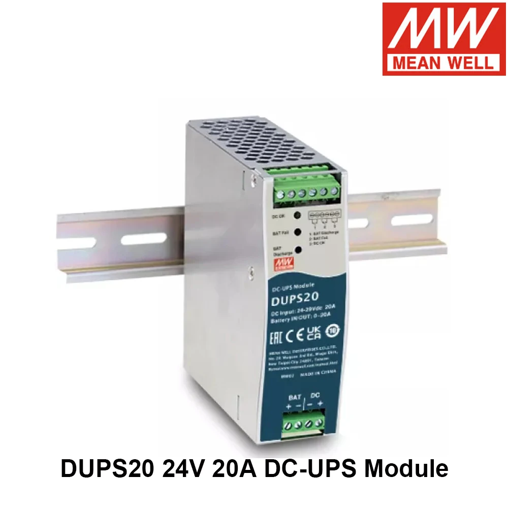 MEAN WELL DUPS20 24V 20A DIN Rail Type Uninterruptible DC-UPS Module Controller Meanwell Industrial Switching Power Supply