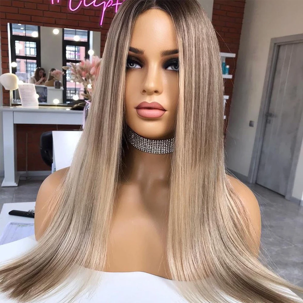 

Silky Straight Full Lace Wigs Light Blonde Highlights Human Hair Wigs for Women 13x6 Lace Fronta Wig HD Cheap Virgin Hair 200%