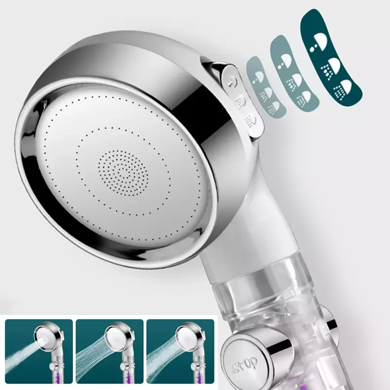

NEW IN Hot High Pressure Water Saving Shower Head Bathroom Accessories Adjustable 3 Mode Turbo Showerhead Spray for SPA Massage