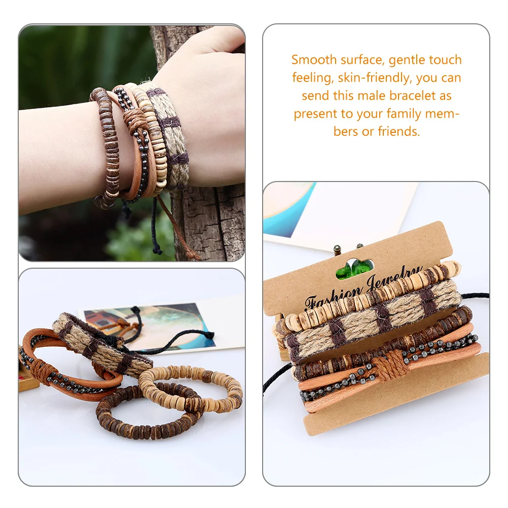 

4 Pcs Bracelet Personalized Minimalistic Decor Coconut Shell Vintage Men Gift Man