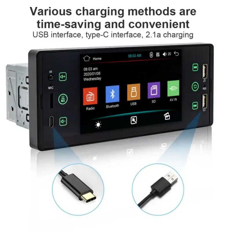 

5-дюймовый HD сенсорный экран, автомобильный MP5-плеер с двумя USB, Bluetooth, резервное видео, подключение к U-дисковому радио, обратное изображение, ...