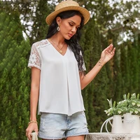 woman summer lace v neck mesh tops white short sleeve vintage t shirts korean fashion cottagecore tees indie aesthetic clothes