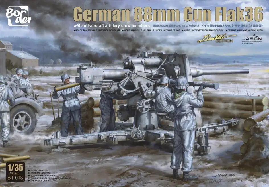 Border BT-013 1/35 SCALE German 88mm Gun Flak37 w/6 Anti-Air