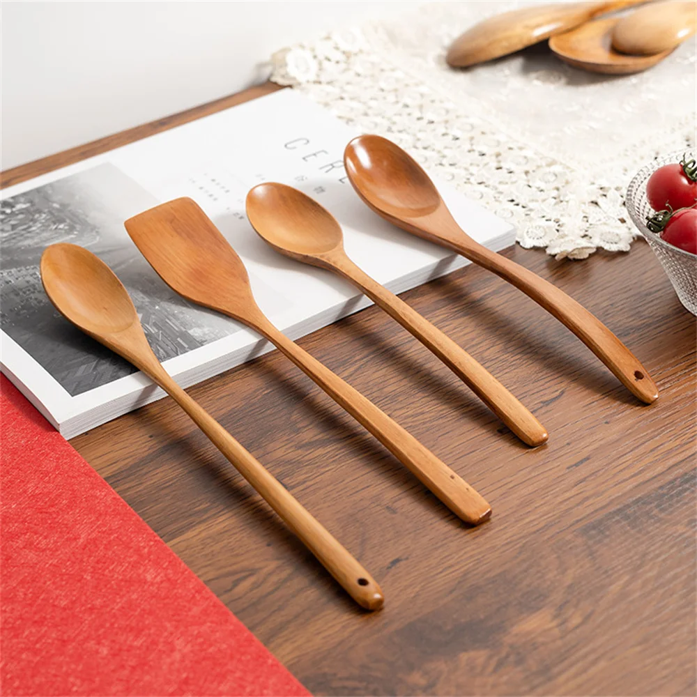

1pcs Manual Polishing Coffee Milk Tea Spoon Durable Spoon Natural Wood Spoon Long Handle Drinking Porridge Spoon Japanese Wooden