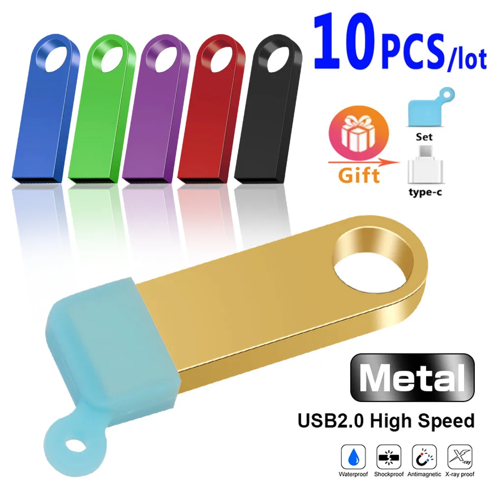 

10PCS/LOT Free Logo Metal USB Flash Drive 2.0 Pendrive 64GB 32GB 16GB 8GB 4GB Micro USB Flash Memory Stick Pen Drive Usb Stick