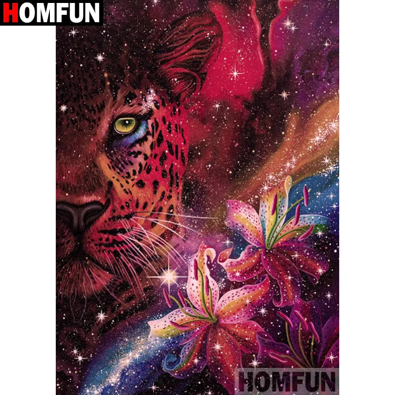 

Алмазная 5D картина HOMFUN «сделай сам», полноразмерная Вышивка крестиком, «животное, леопард, цветок», домашний декор, подарок