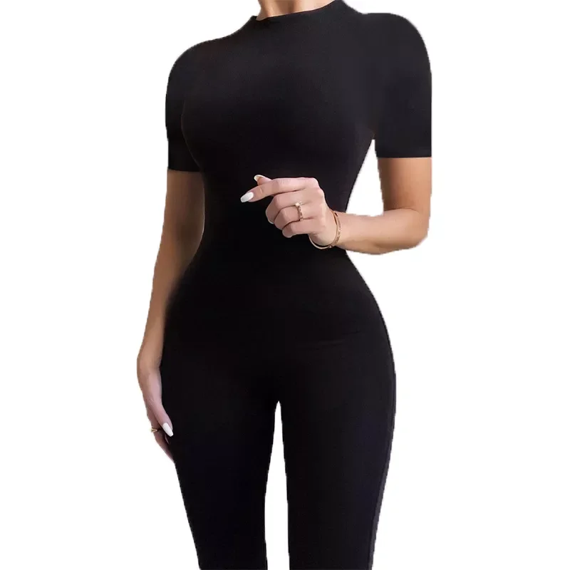New in Neck Sport Wear Casual Jumpsuit Women Solid Color Long Sleeve Skinny Sexy Playsuit Female Fitness Rompers Overalls jacket