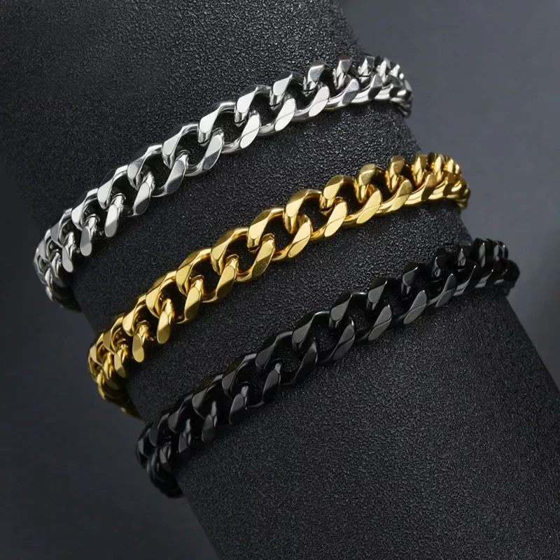 

Quality Stainless Steel Bracelets For Men Blank Color Punk Curb Cuban Link Chain Bracelets On the Hand Jewelry Gifts trend