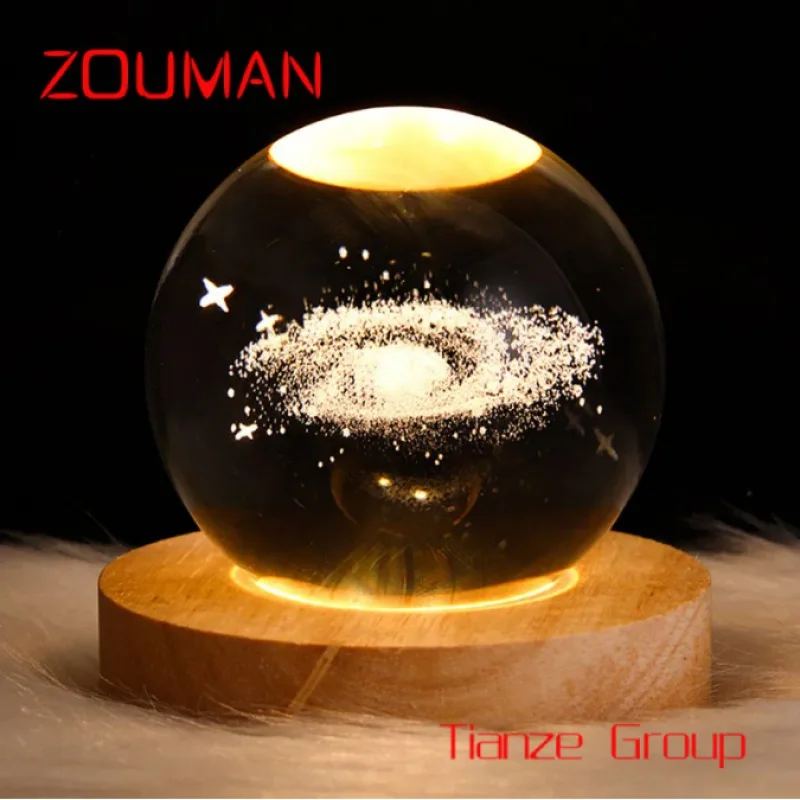 

3d Хрустальный шар, ночник, атмосферное украшение, деревянная основа, светодиодная Ночная Подвесная лампа, планета для внутреннего декора