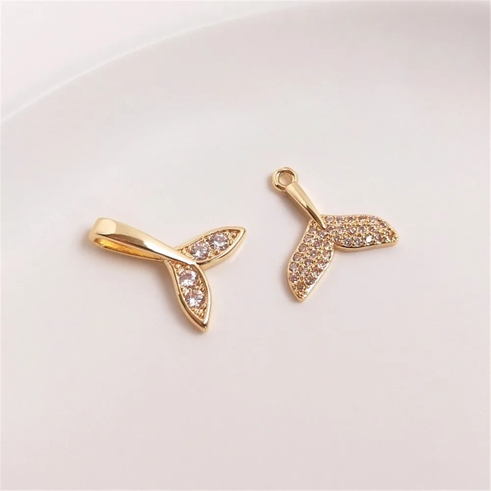 

14K Gold Filled Plated Micro zircon mermaid Whale tail pendant diy first clavicle chain pendant