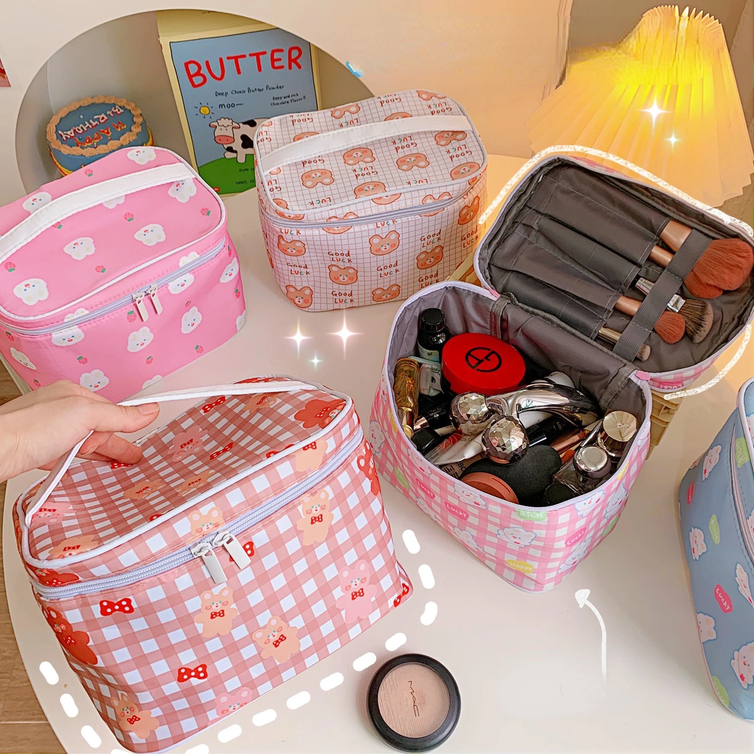 

Portable Cartoon Cute Bear Rabbit Cosmetic Bag Ins Large Capacity Wash Bag Cosmetic Storage Bag Hand Held Mask Storage Bag